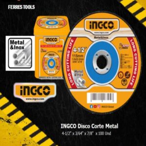 ft ingco disco de corte metal 4 1 2in x 3 64in x 7 8in x 100 un